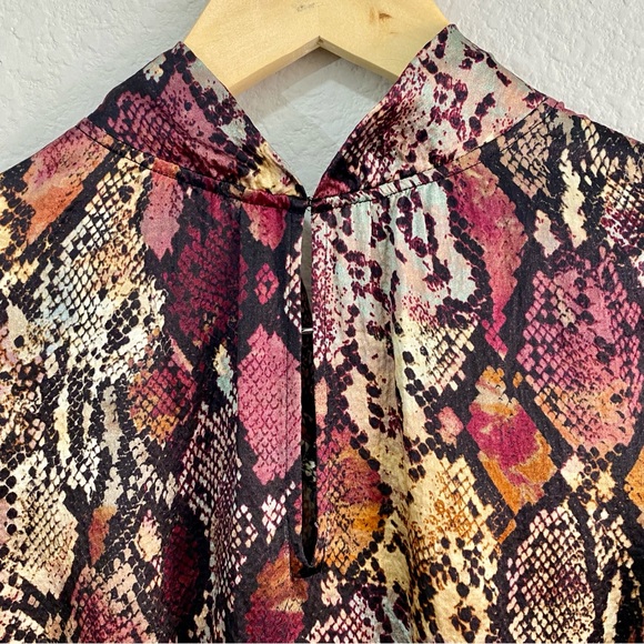 Rebecca Taylor Silk Snakeskin Print Mock Neck Dress Multi-Color Size 0 - Picture 7 of 10